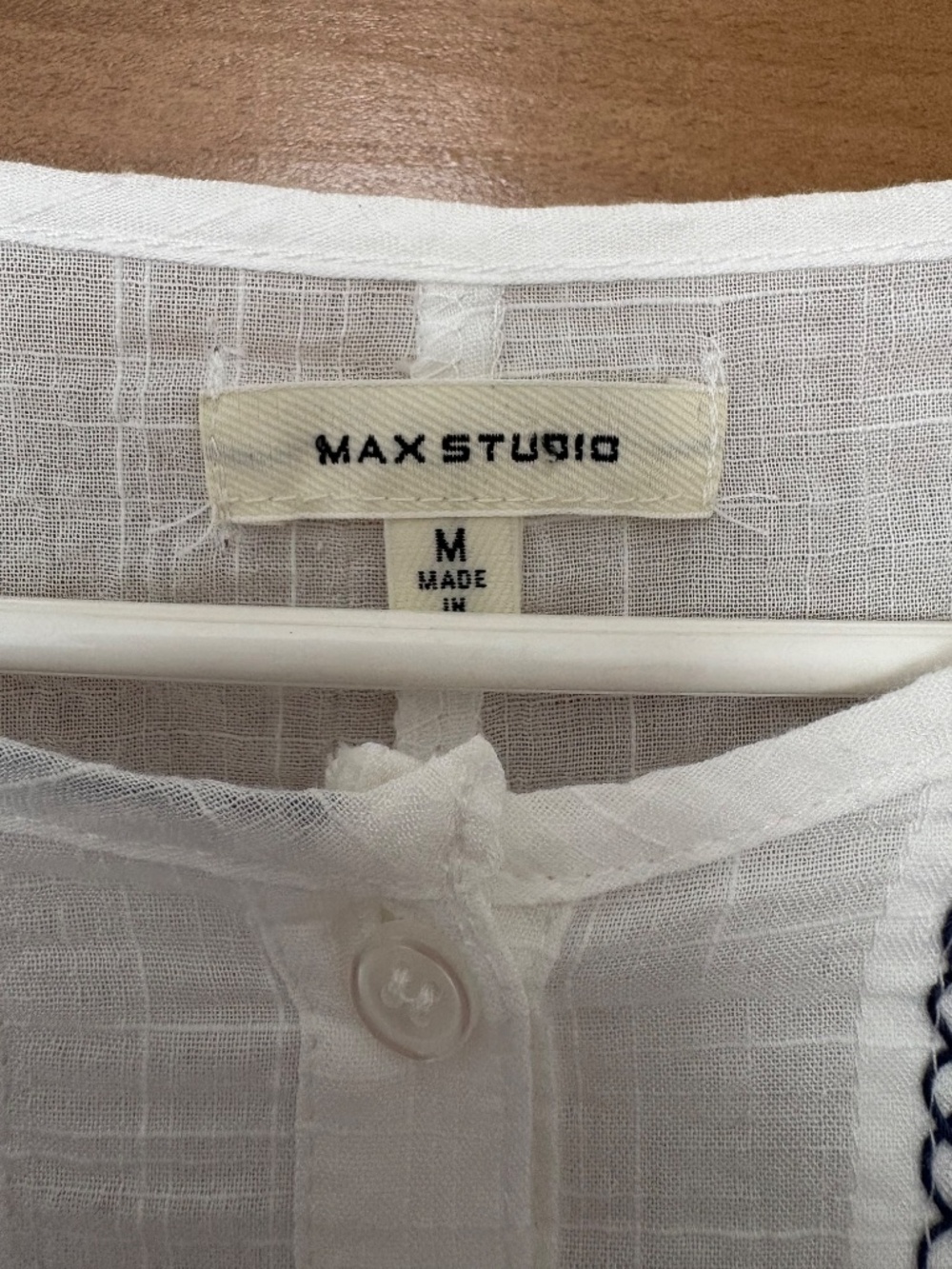 Embroidered White Max Studio Gauzy Shirt Size Medium - Picture 3 of 7